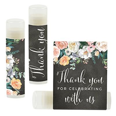 Andaz Press Bridal Shower Bachelorette Party Lip Balm Party Favors, Peach Chalkboard Floral Garden Party, Thank You for Celebrating With Us, 12-Pack