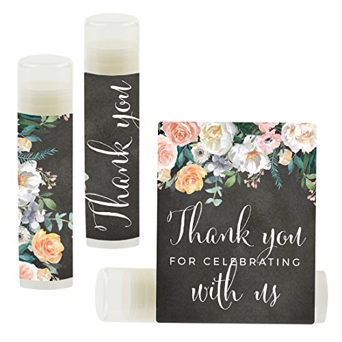 Andaz Press Bridal Shower Bachelorette Party Lip Balm Party Favors, Peach Chalkboard Floral Garden Party, Thank You for Celebrating With Us, 12-Pack