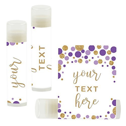Andaz Press Personalized Lip Balm Party Favors, Lavender Purple Faux Gold Glitter Confetti Dots, Your Text Here, 12-Pack, Custom