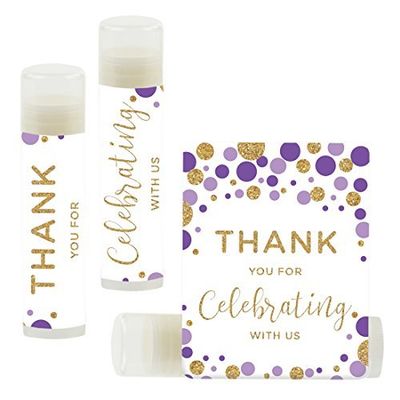 Andaz Press Bridal Shower Bachelorette Party Lip Balm Party Favors, Lavender Purple Faux Gold Glitter Confetti Dots, Thank You for Celebrating With Us, 12-Pack