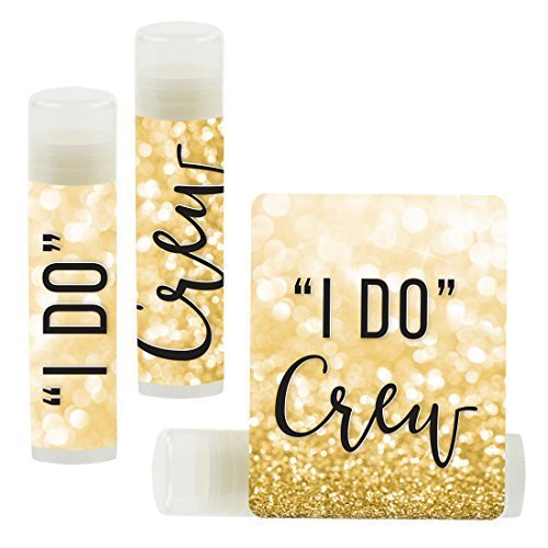 Andaz Press Bridal Shower Bachelorette Party Lip Balm Party Favors, Faux Gold Glitter Shimmer, "I Do" Crew, 12-Pack