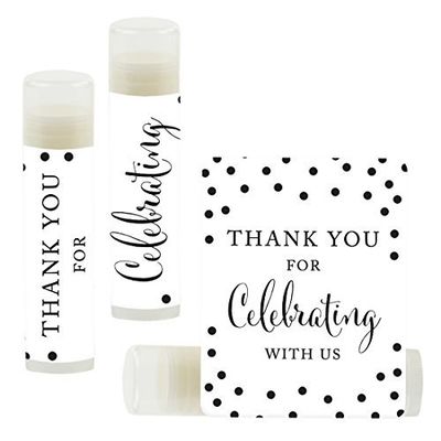 Andaz Press Bridal Shower Bachelorette Party Lip Balm Party Favors, Black and White Modern, Thank You for Celebrating With Us, 12-Pack
