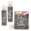 Andaz Press Personalized Bridal Shower Bachelorette Party Lip Balm Party Favors, Florals on Gray Rustic Wood, Audrey's 21st Birthday, 12-Pack, Custom Name view 1