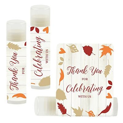 Andaz Press Bridal Shower Bachelorette Party Lip Balm Party Favors, Fallin' in Love Autumn Fall Leaves, Thank You for Celebrating With Us, 12-Pack