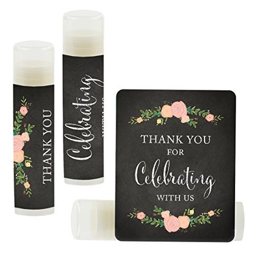 Andaz Press Bridal Shower Bachelorette Party Lip Balm Party Favors, Chalkboard Floral Roses, Thank You for Celebrating With Us, 12-Pack