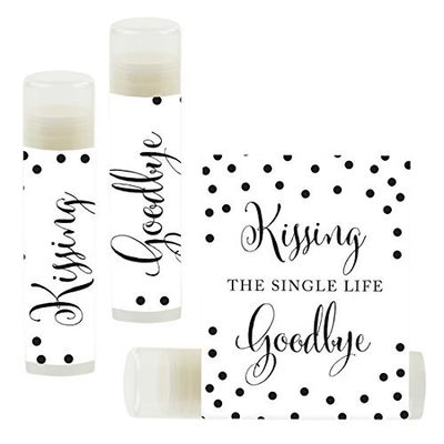 Andaz Press Bridal Shower Bachelorette Party Lip Balm Party Favors, Black and White Modern, Kissing the Single Life Goodbye, 12-Pack