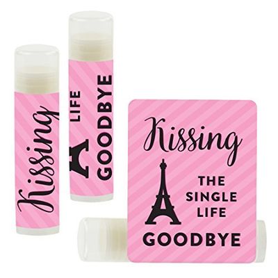 Andaz Press Bridal Shower Bachelorette Party Lip Balm Party Favors, Paris Eiffel Tower, Kissing the Single Life Goodbye, 12-Pack