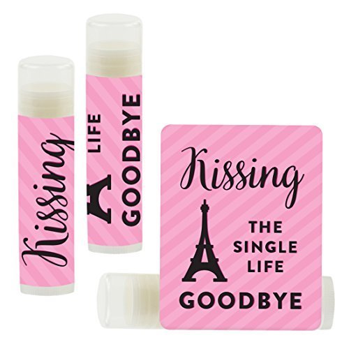 Andaz Press Bridal Shower Bachelorette Party Lip Balm Party Favors, Paris Eiffel Tower, Kissing the Single Life Goodbye, 12-Pack