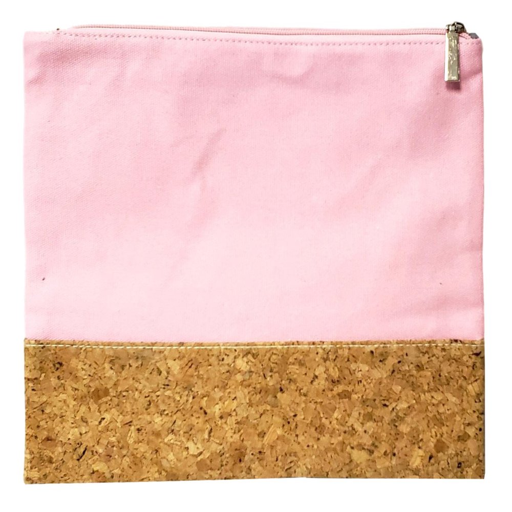 101 BEACH Custom Embroidery Canvas and Cork Cosmetic Pouch Bag - Personalize with Name or Monogram (Pink without Embroidery)
