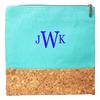 101 BEACH Custom Embroidery Canvas and Cork Cosmetic Pouch Bag - Personalize with Name or Monogram (Turquoise with Embroidery Monogram) view 1