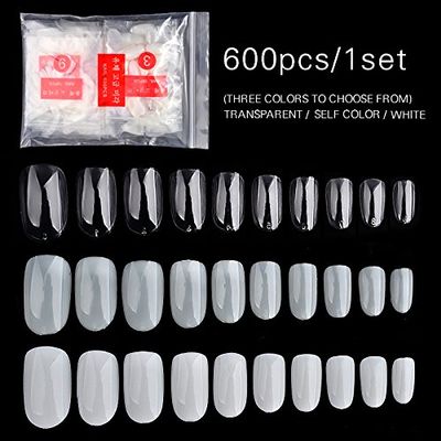 600Pcs Nail Tips Full Cover False Nails 10 Sizes- for Nail Salons and DIY Nail Art (White)