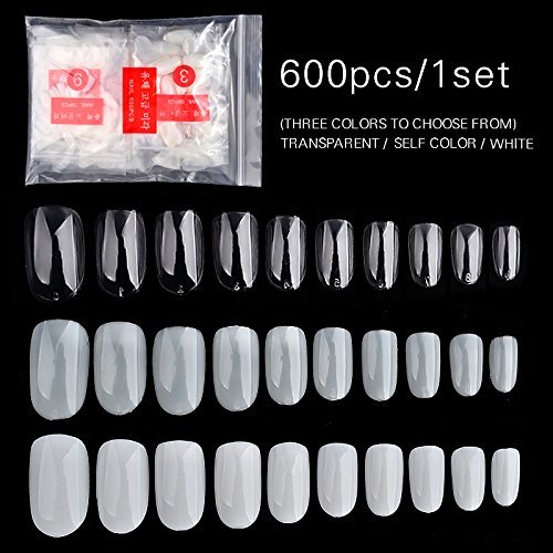 600Pcs Nail Tips Full Cover False Nails 10 Sizes- for Nail Salons and DIY Nail Art (White)