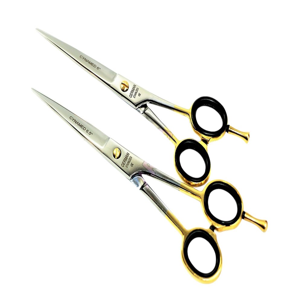 German Professional Barber Hairdressing Scissors Shears 1 Pair With Gold Rings Size 6.5" & 6"