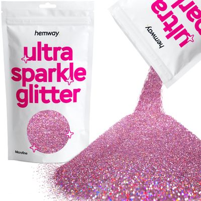 Hemway Premium Ultra Sparkle Glitter Multi-Purpose Metallic Flake for Nail Art, Cosmetic Graded, Makeup, Festival and Hair 100g / 3.5oz - Microfine (1/256 0.004 0.1mm) - Pink Holographic