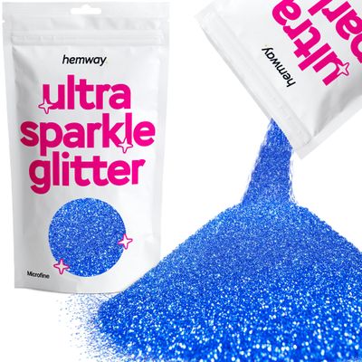 Hemway Premium Ultra Sparkle Glitter Multi Purpose Metallic Flake for Arts Crafts Nails Cosmetics Resin Festival Face Hair - Sapphire Blue - Microfine (1/256" 0.004" 0.1mm) 100g / 3.5oz