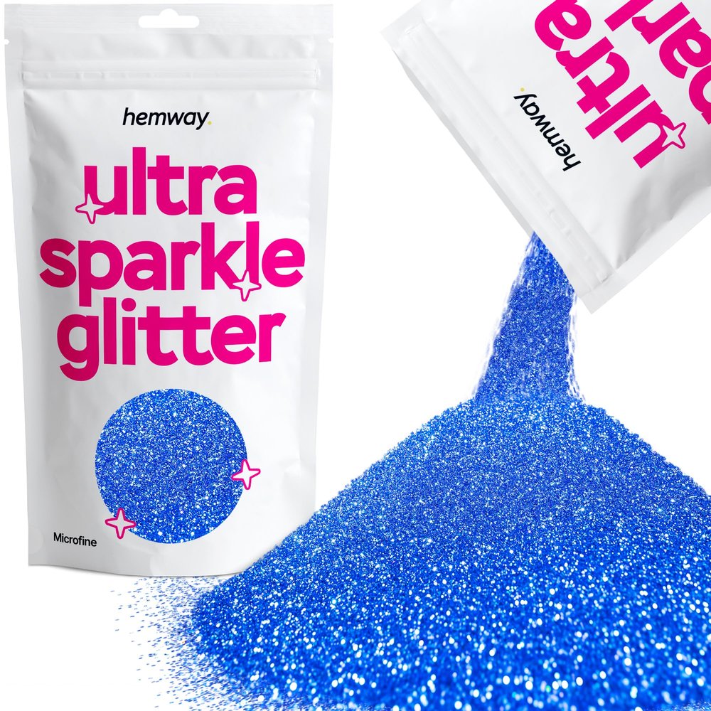 Hemway Premium Ultra Sparkle Glitter Multi Purpose Metallic Flake for Arts Crafts Nails Cosmetics Resin Festival Face Hair - Sapphire Blue - Microfine (1/256" 0.004" 0.1mm) 100g / 3.5oz