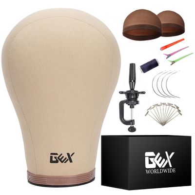 GEX 20"-24" Cork Canvas Block Head Mannequin Head Wig Display Styling Head With Mount Hole 20"