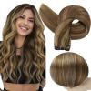 Full Shine Hair Extensions Real Human Hair 22 Inch Weft Hair Extensions Human Hair Sew In Extensions Remy Straight Hair For Women Machine Weft Extensions Color Brown Highlight Blonde 105G view 1