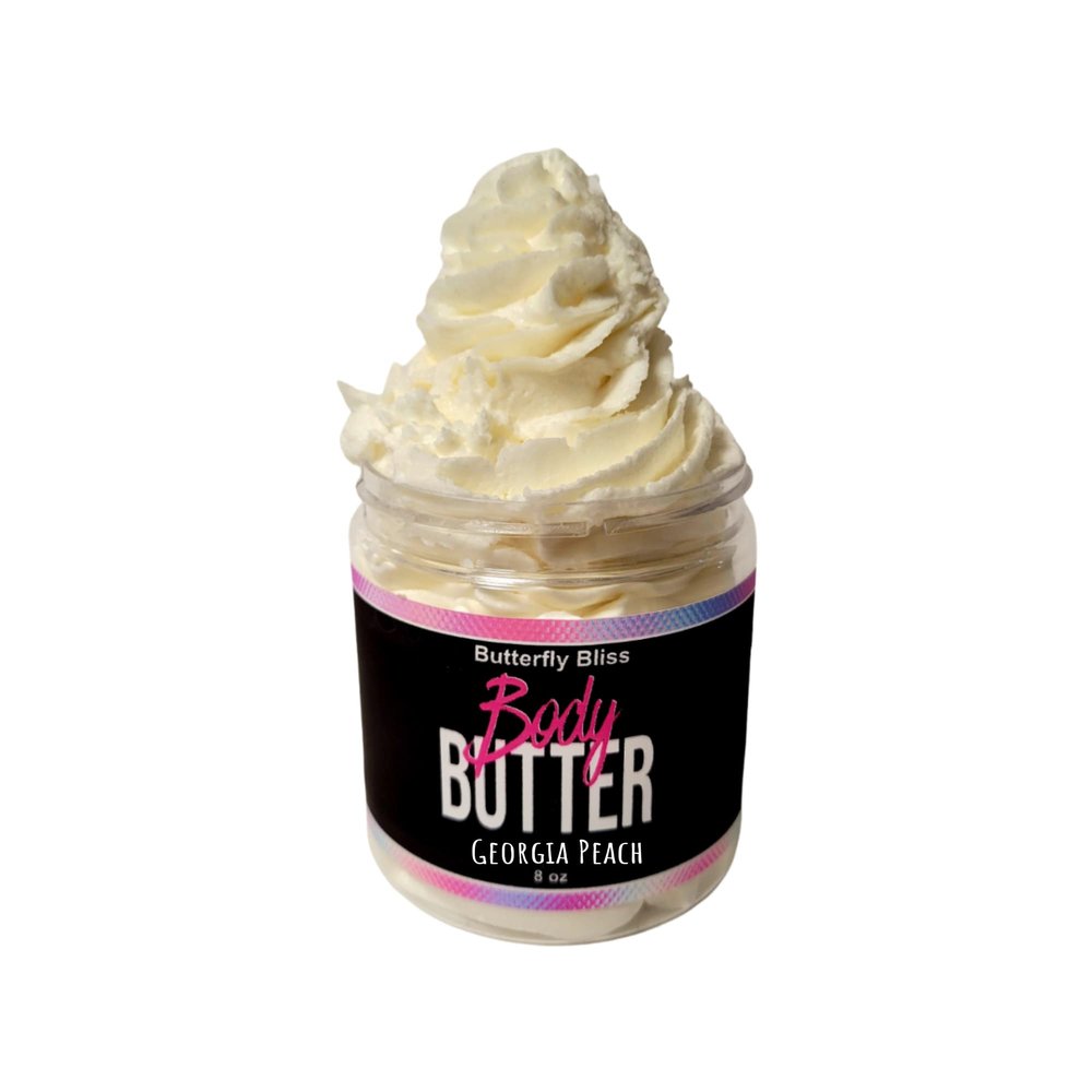 Georgia Peach Whipped Body Butter, natural lotion, organic, 8oz jar, made with shea butter, mango butter, coconut oil, almond oil