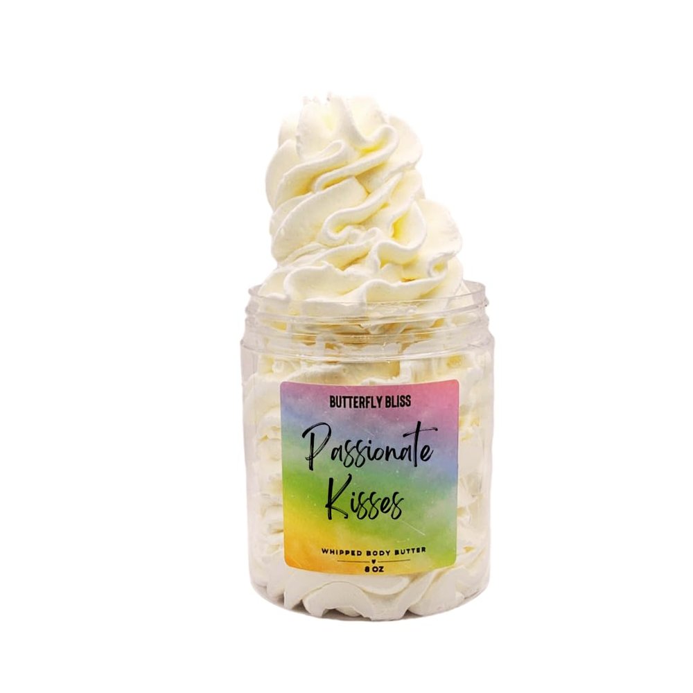 Passionate Kisses Whipped Body Butter, natural lotion, organic, 8oz jar, made with shea butter, mango butter, coconut oil, almond oil