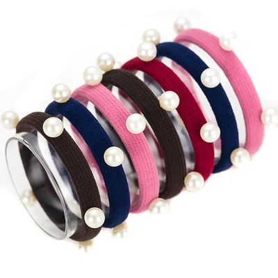 20PCS Faux Pearl Seamless Elastic Hair Tie Hair Rope Stretch Ponytail Holders Hair Band Headband Hair Accessories for Women Lady Girls (Dark color)