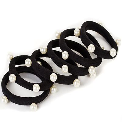 20PCS Faux Pearl Seamless Elastic Hair Tie Hair Rope Stretch Ponytail Holders Hair Band Headband Hair Accessories for Women Lady Girls (Black)