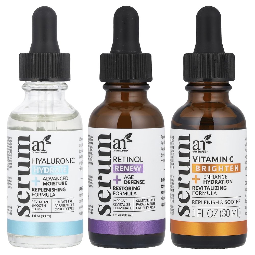 artnaturals Anti-Aging-Set with Vitamin-C Retinol and Hyaluronic-Acid - (3 x 1 Fl Oz / 30ml) Serum for Anti Wrinkle and Dark Circle Remover All Natural and Moisturizing,1 Fl Oz (Pack of 3)