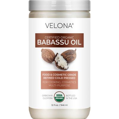 velona Babassu Oil USDA Certified Organic - 32 Fl Oz | 100% Pure and Natural Carrier Oil | Refined, Cold Pressed | Face, Hair, Body & Skin Care and Cooking | Use Today - Enjoy Results