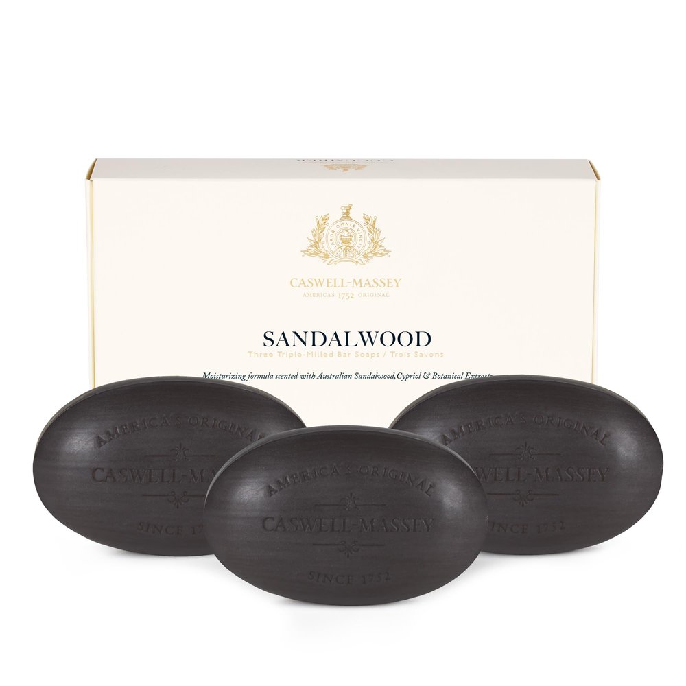 Caswell-Massey Natural Bar Soap Gift Set - Sandalwood - Triple-Milled Moisturizing Body Soap Bars for Men & Women, Plant-Based Formula with Essential Oils, Made in USA, 3 x 5.8 oz