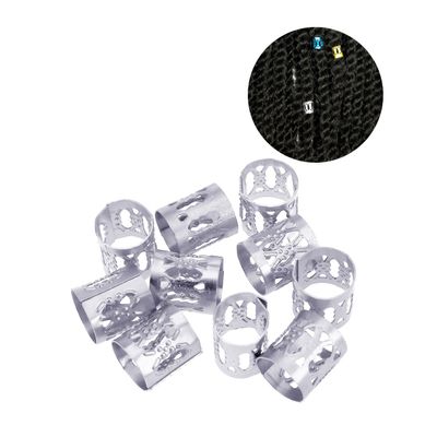 10pcs Mix Color Adjustable Hair Wig Dread Locks Cuffs Clip Braiding Dreadlocks Beads for Hairstyle (Silver)
