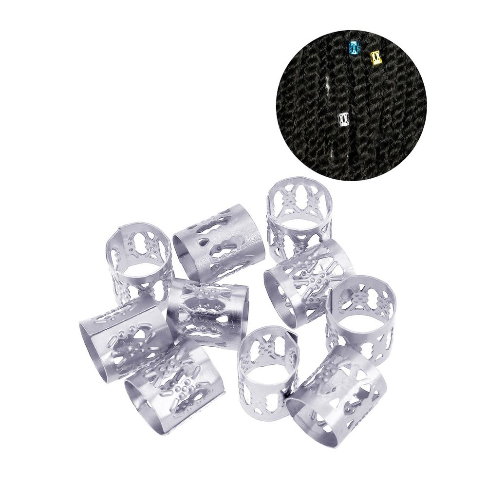 10pcs Mix Color Adjustable Hair Wig Dread Locks Cuffs Clip Braiding Dreadlocks Beads for Hairstyle (Silver)