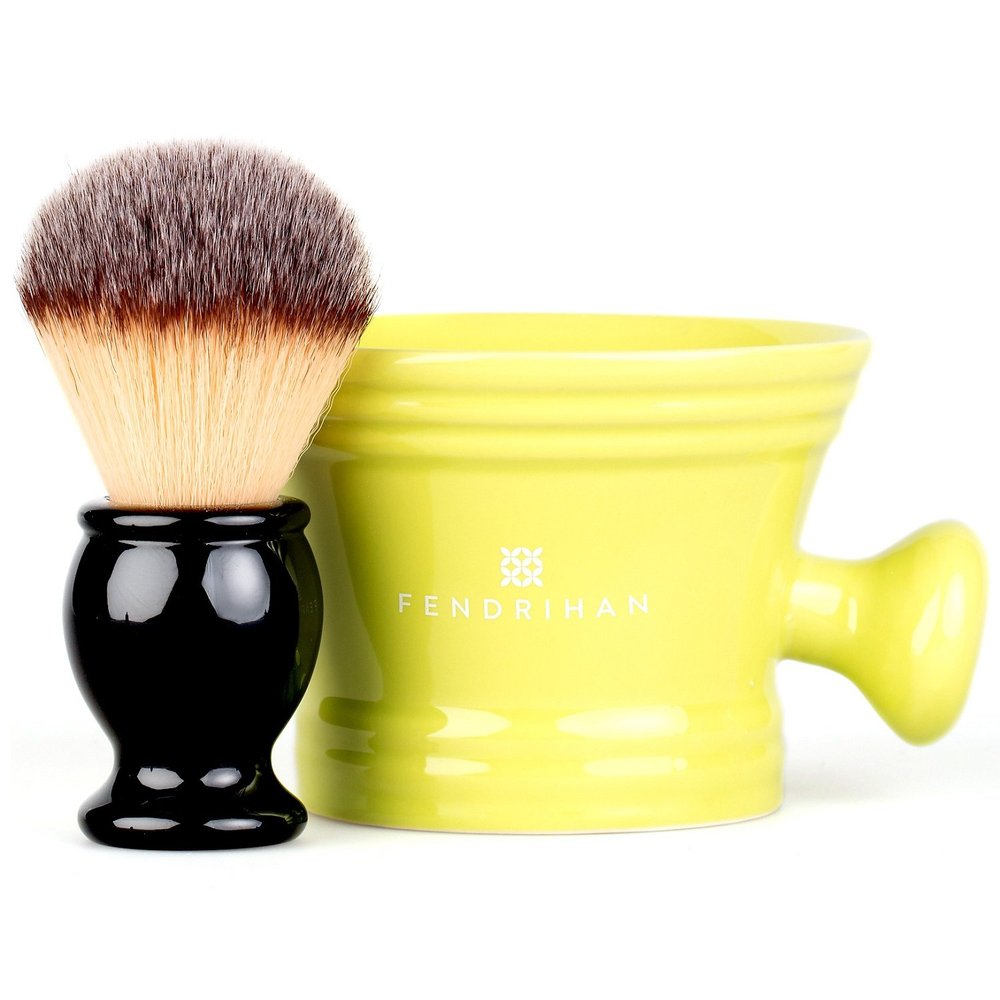 Fendrihan Synthetic Shaving Brush and Colorful Moderno Apothecary Shaving Mug Kit, The Perfect Men's Wet Shave Set (Black Handle, Lime)