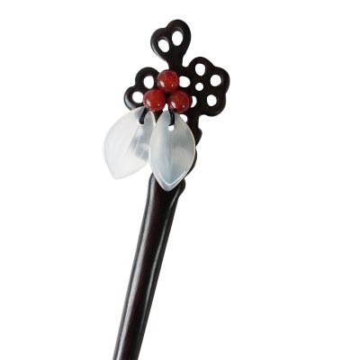 FANTACCRAFTS White Agate Leaf Bead Hairpin Beautiful Hair Stick Chalcedony Flower Hair Accessories Wood Hair Pin (Red)