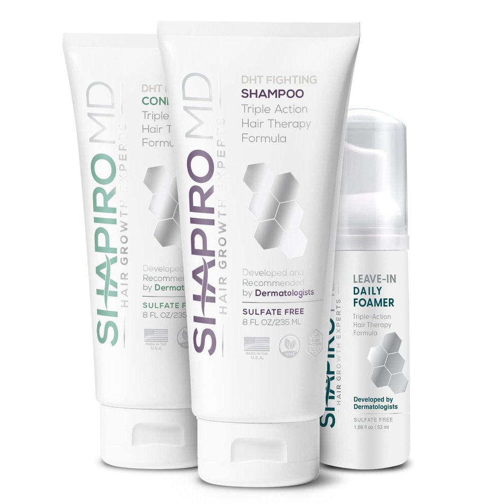 Shapiro MD Hair Growth Experts Natural Hair Kit for Thicker, Fuller, Healthier Looking Hair - Including Shampoo, Conditioner and Leave-In Daily Foam (4 Month)