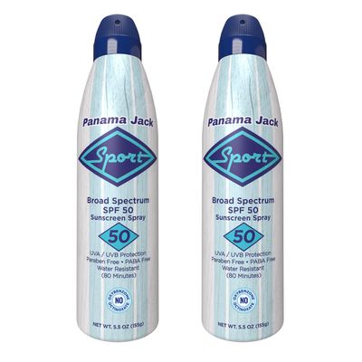 Panama Jack Sport Sunscreen Spray - SPF 50, Broad Spectrum UVA/UVB Protection, PABA, Paraben, Gluten & Cruelty Free, Water Resistant (80 Minutes), 5.5 OZ (Pack of 2)