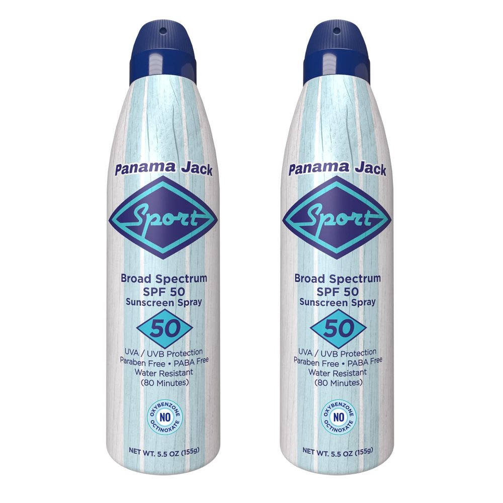 Panama Jack Sport Sunscreen Spray - SPF 50, Broad Spectrum UVA/UVB Protection, PABA, Paraben, Gluten & Cruelty Free, Water Resistant (80 Minutes), 5.5 OZ (Pack of 2)