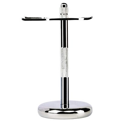 Premium Chrome Shaving Stand Metal Construction Anti-Skid Base Universal Razor and Brush Holder