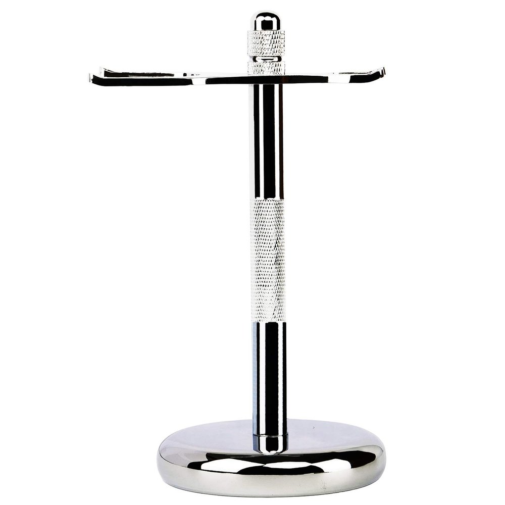 Premium Chrome Shaving Stand Metal Construction Anti-Skid Base Universal Razor and Brush Holder