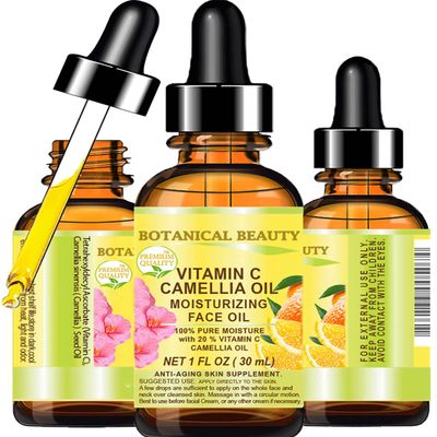 VITAMIN C CAMELLIA Oil Moisturizing Face Oil Anti-Aging Regenerating Nourishing 20% Vitamin C and 100% Pure Camellia Seed Oil 1 Fl. Oz - 30 ml by Botanical Beauty.