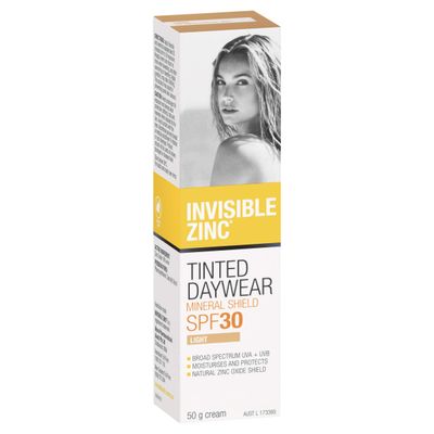 Invisible Zinc Light Tinted Daywear SPF 30+ - Daily Moisturizer with Sun Protection & Sheer Foundation to prevent appearance of Premature aging caused by Harmful UV Rays - 50g
