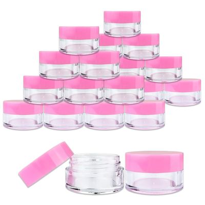 25 Jars - Beauticom High-Graded 5 Grams/5 mL BPA Free Thick Clear Acrylic 100% NO LEAK Plastic Jars empty Container Pink Lid for Cosmetic, Lip Balm, Beads, Creams, Lotion, Liquids, Sample, Travel