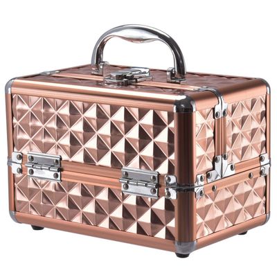 Beauty Cosmetic Makeup Case Organizer With Mirror & Extendable Trays Rose Gold
