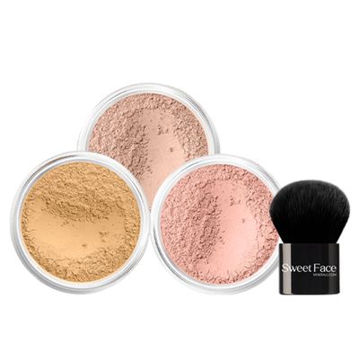 4pc KIT w/KABUKI BRUSH Mineral Makeup Bare Set Full Coverage Concealer Blush Foundation Powder (Light Tan)
