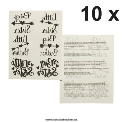 10 x Sibling Tattoo Card - Big/Little Sister/Brother in Black - Temporary Skin Tattoo (10)
