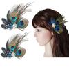 Comidox Hair Clip, Cute Peacock Feather with Rhinestones, Charming Peacock Headpiece Feather Hair Accessories for Women, Weddings, Parties, Halloween, Set of 2 view 1