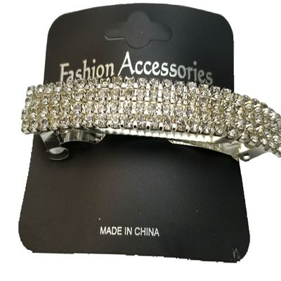 Bling Gold and Silver Plated Crystal Hairpin 4 Row Rhinestone Hair Barrette Clip Hair Accessories (Silver)