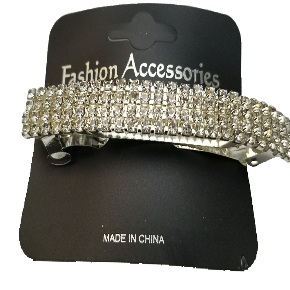 Bling Gold and Silver Plated Crystal Hairpin 4 Row Rhinestone Hair Barrette Clip Hair Accessories (Silver)