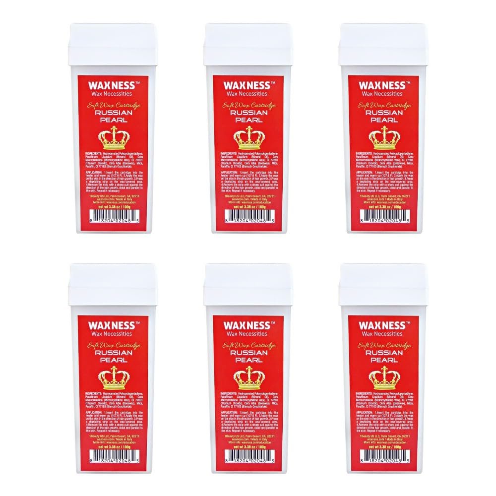 Waxness Shimmery Russian Pearl Soft Depilatory Wax Cartridge 3.38 Ounces Pack of 6