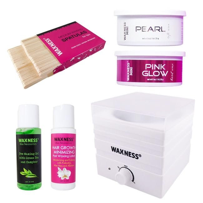 Waxness Face/Manicure Salons Stripless Waxing Kit with mini W-CUBE Warmer White and Soft/Hard Wax Tins