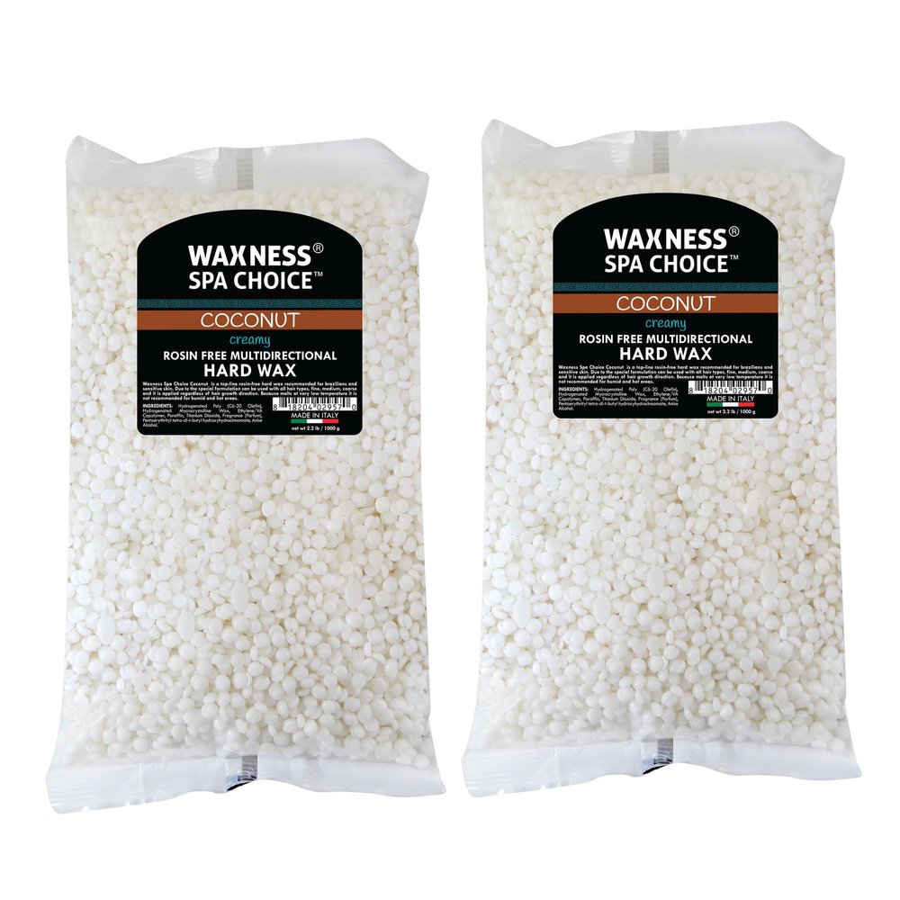 Waxness Spa Choice Rosin Free Multidirectional Hard Wax Coconut 2.2 lb / 1 kg Pack of 2 (4.4 lb)